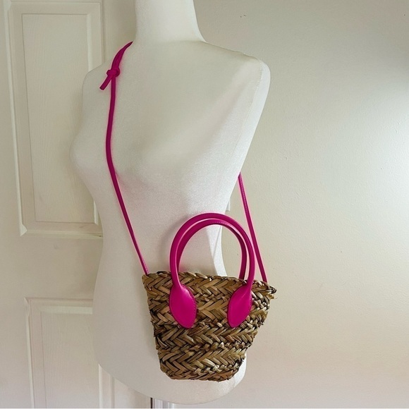 NWT Natural Straws Crossbody Bag / Shoulder Bag - Beige and Bright Pink - Barbie - Picture 15 of 16